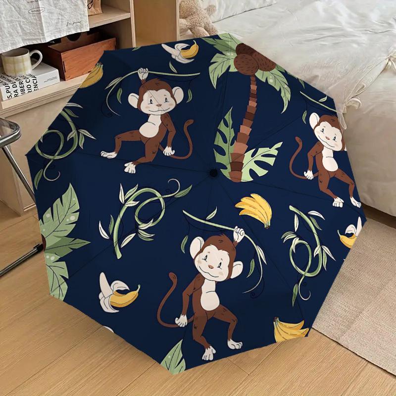 1PC Monkey Banana Umbrella-8-Rib Reinforced, Automatic Open, Lightweight & Durable, Cute Fashion Accessory for Outdoor-T359