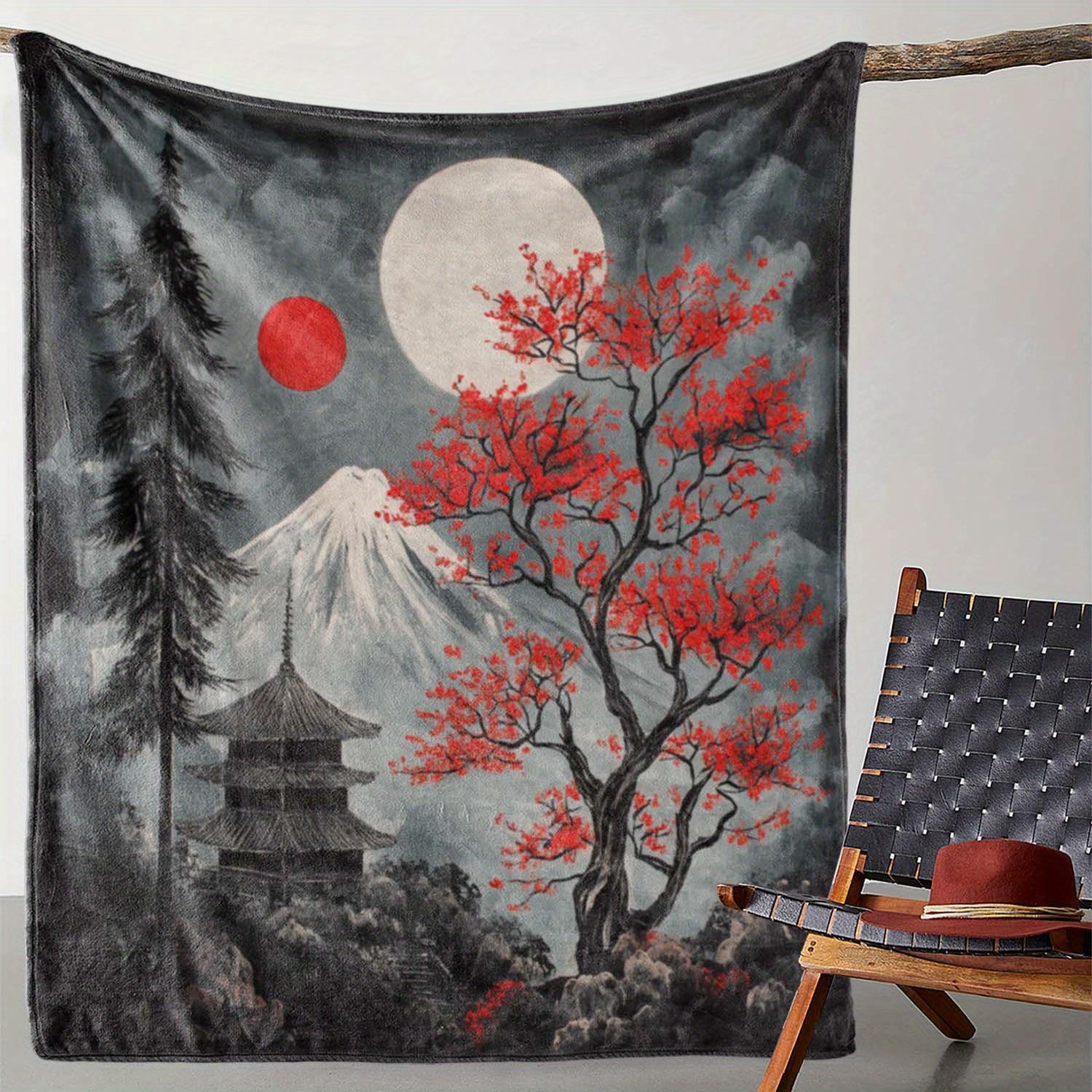 

Cozy Flannel Throw Blanket with Tree & Volcano Print - Soft, Warm, and Versatile for Couch, Bed, Car, Office, Camping, and Trave 130x150cm