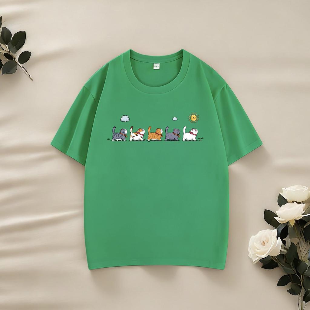 220g Barns Kammad Bomull Tecknad T-shirt – Trendig Kortärmad för Pojkar & Flickor