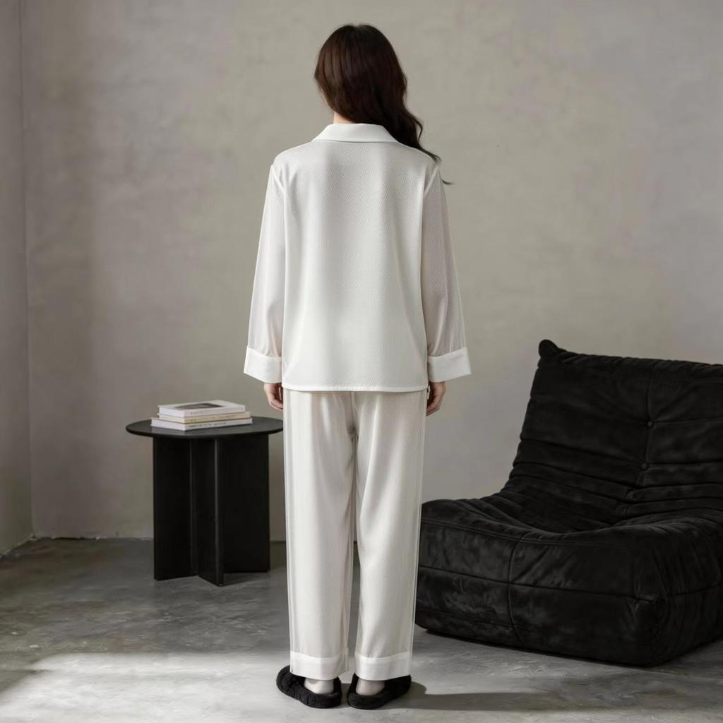 1011 new spring thin ice silk herringbone pattern pajamas women's summer high-end long-sleeved trousers cardigan women's home