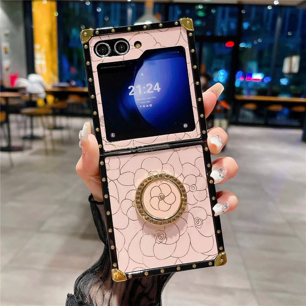 Vintage Ring Holder Stand Flower Leather Case For Samsung Galaxy Z Flip 6 Shockproof Cover