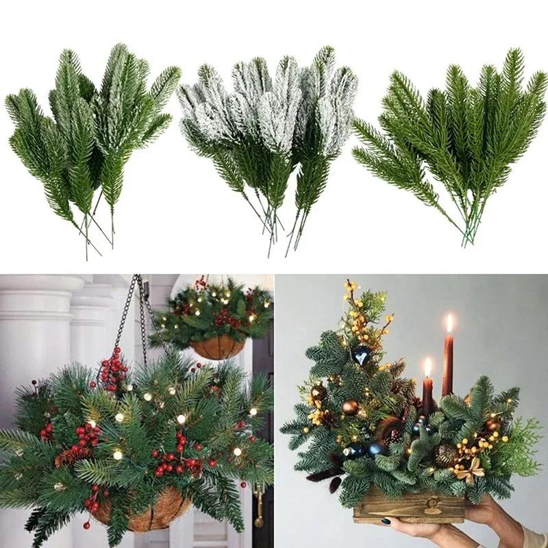12Pcs Christmas Artificial Branches Fake Plant Pine Needles Wreath Vine Rattan for Xmas Tree Decoration Gift Box Wedding Flowers