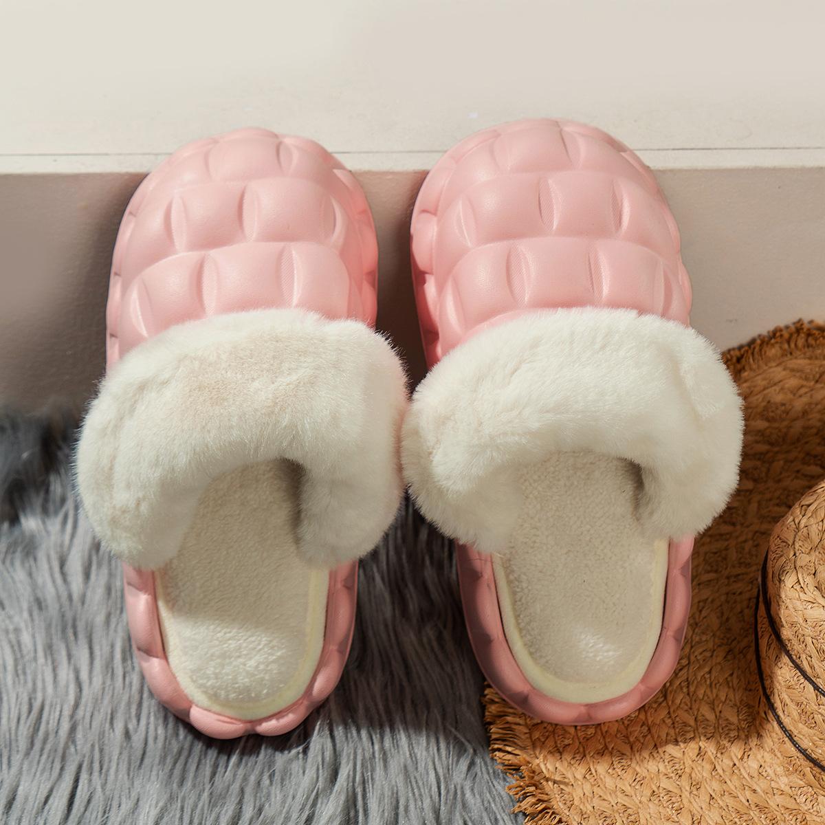 Зимние женские плюшевые теплые тапочки с водонепроницаемым верхом и толстой подошвой для женских противоскользящих тапочек. 35 розовый