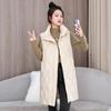 New Rhombus Grid Down Cotton Vest Women's Medium and Long Loose Hooded Vest