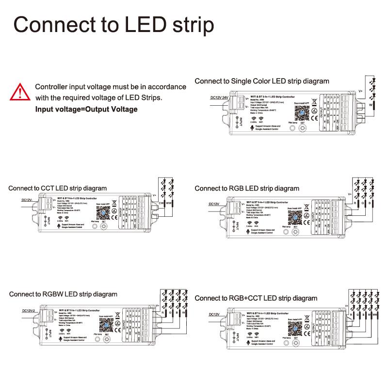 Tuya WiFi 5 in 1 LED Controller Alexa Google Home Voi Control RGB CCT RGBW Led Strip Dimmer Blue tooth APP RF Remote 12V 24V