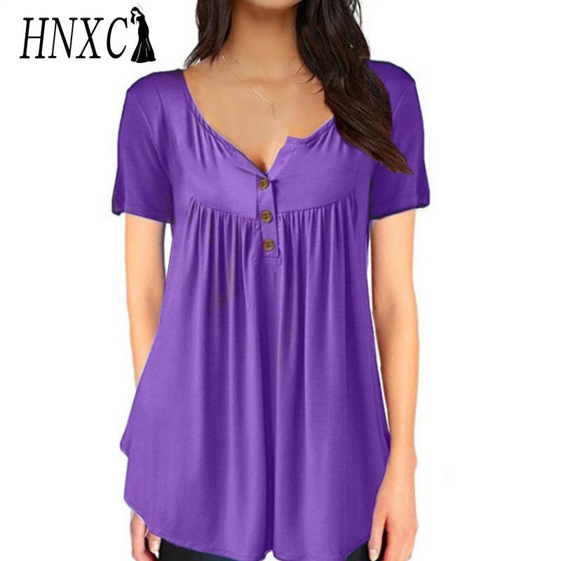 HNXC Women's Fashion Casual Solid Color Print Short Sleeve Blouses & Shirts
