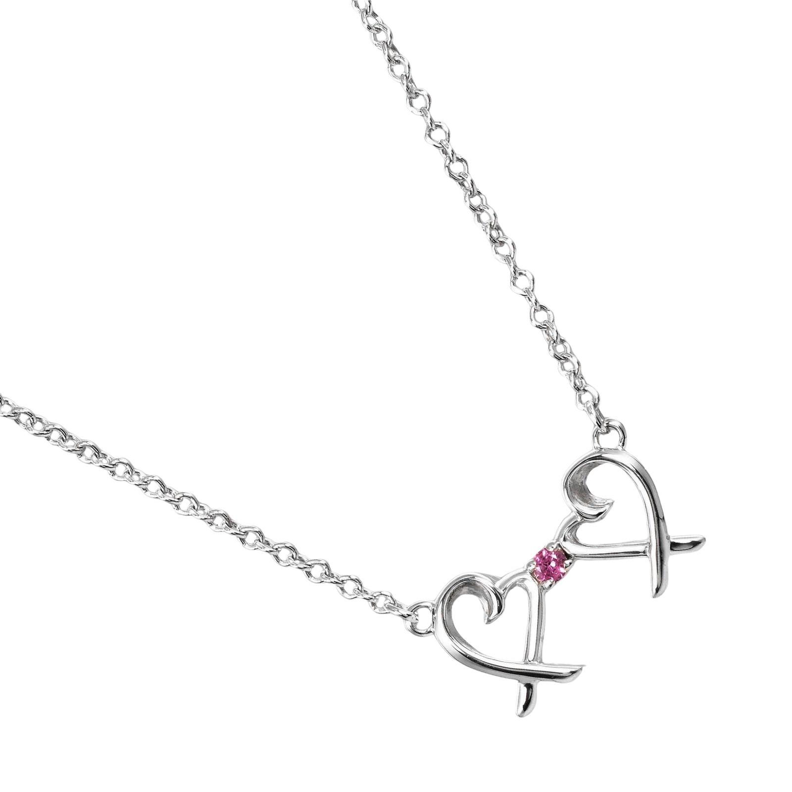 

TIFFANY&Co. Double Loving Heart Necklace Silver925/Pink sapphire heart 1.38g Women Used