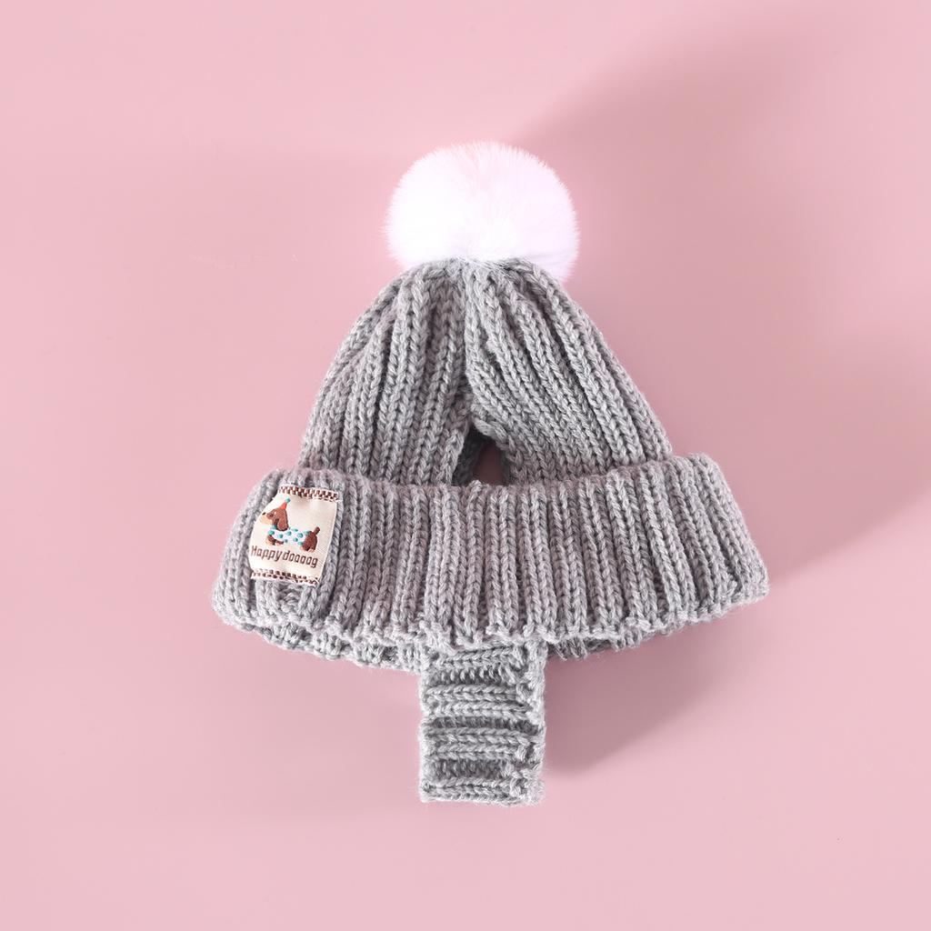 Winter Knitted Pet Dog Hat Ear Exposed Windproof Cat Headband Fashion Fur Ball Headgear for Autumn And Winter Pet Dress Up