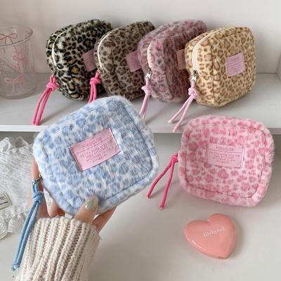 Portable Leopard Print Makeup Pouch Multipurpose Large Capacity Sanitary Pads Bag Cosmetic Bag