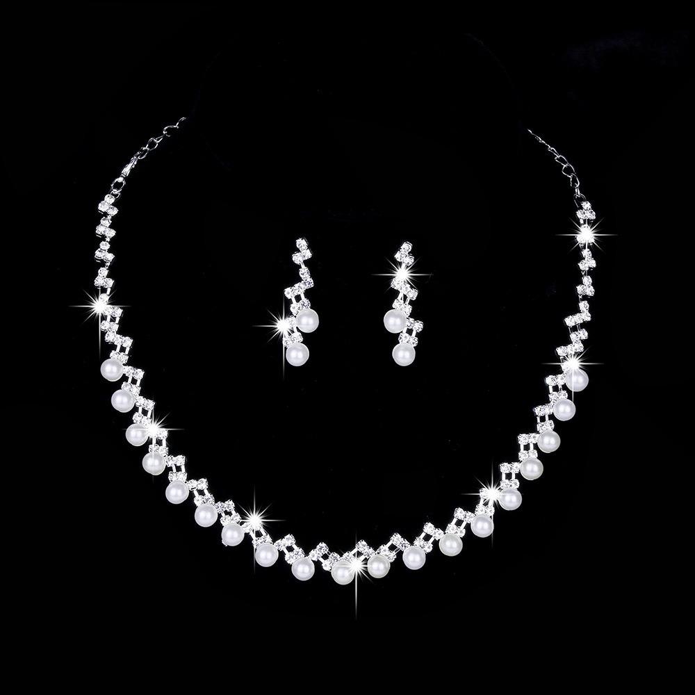Hochzeit Silber Accessoires mit Perlen Krallenkette Ohrringe Halskette Set