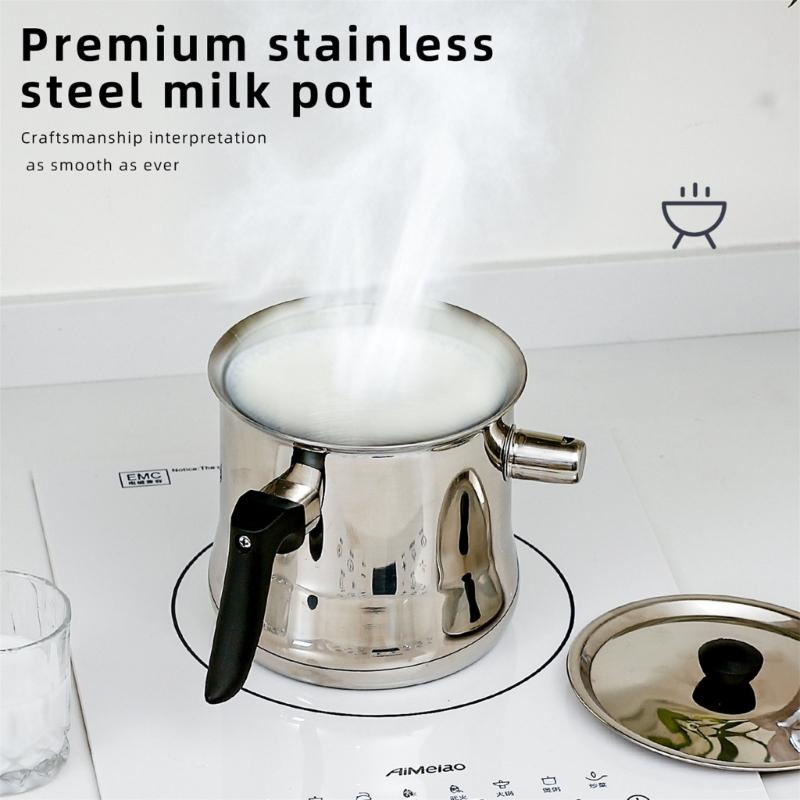 Rustproof Stainless Steel Double Wall Milk Pot Saucepan With Antislip Handle And Whistles Design For Multipurpose Cooking