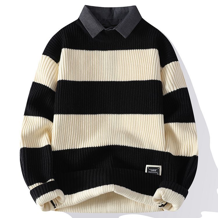 

Крест горячая распродажа высокое качество мода личность поддельный свитер из двух частей рубашечный воротник трикотаж нить свитер 4XL чёрный