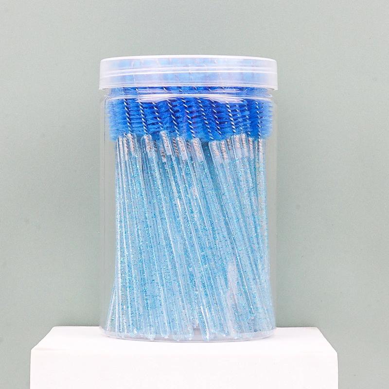 100pcs Barrel Crystal Handle Eyelash Brush Mascara Wand Eye Extension Eyebrow Disposable Makeup Brushes Cosmetic Tools Lashes