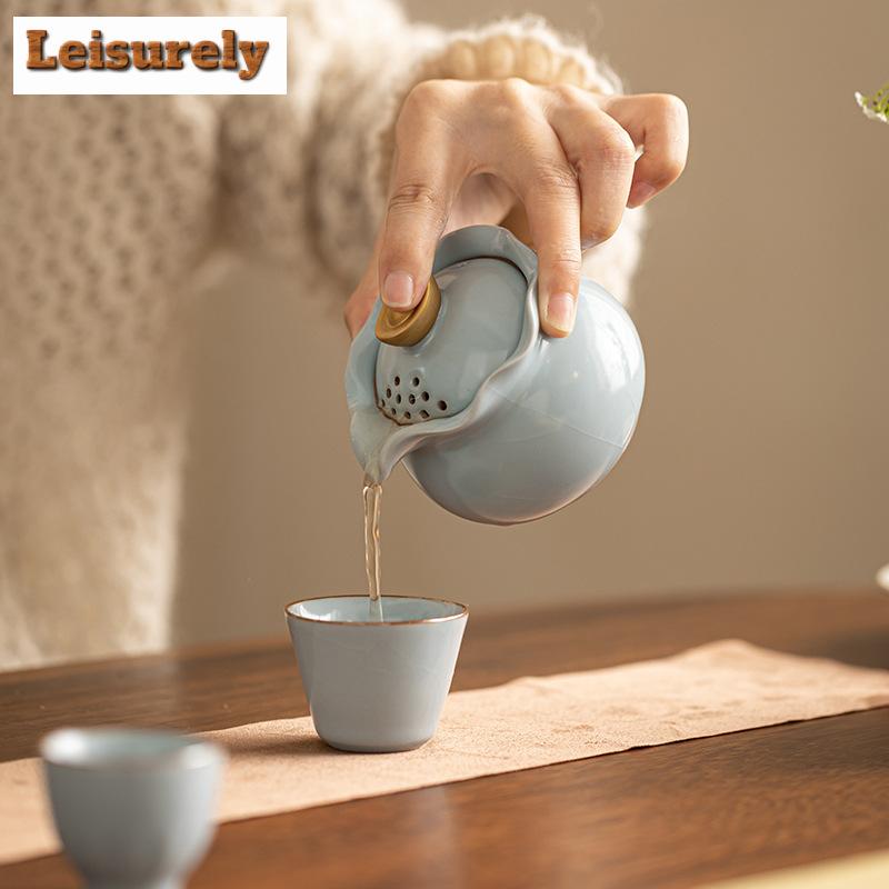 Lucky Bag Ru Kiln Porcelain Tea Set Kit Zen Teapot and Cups Kit Chinese Tea Brewing Picnic Portable Travel Bag Kung Fu Tea Set