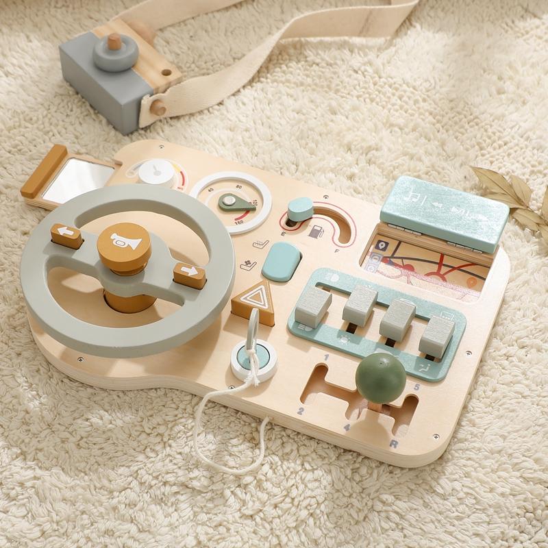 Baby Montessori Toys Steering Wooden Car Blocks Steering Wheel Activity Busy Board for Toddlers Sensory Early Education Toy Gift