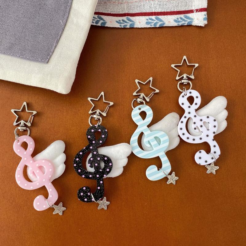 Y2K Harajuku Musical Notes Star Pendant Keychain Cute Bag Hanging Decoration For Women Girls Sweet Keyring Jewelry Gift