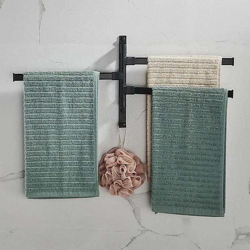 Bathroom Towel Rack Rotatable Towel Holder Space Aluminum 2/3/4/5-Bar Towel Hanger Kitchen Shelf Paper Hanging Wall Mounted