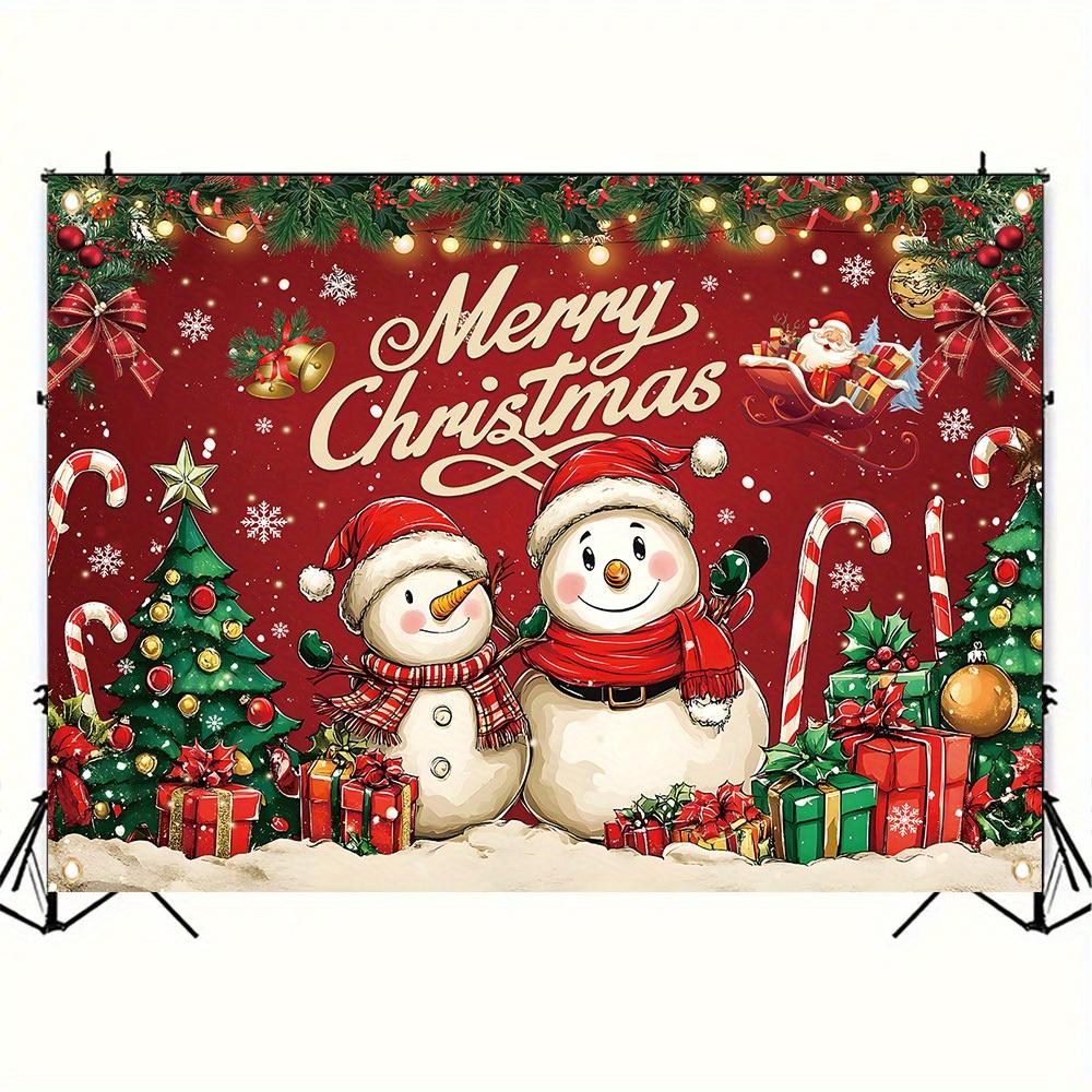 1 Piece of 2D Flat Christmas Polyester Background Fabric Featuring Snowman and Christmas Tree Patterns Festive Decoration