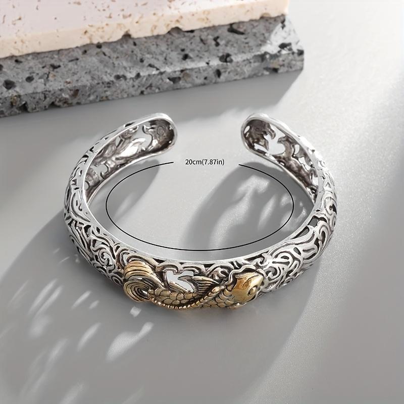 1Fashionable style bracelet with koi fish carving pattern, unisex open bracelet, exquisite jewelry for good luck and wealth, party gift