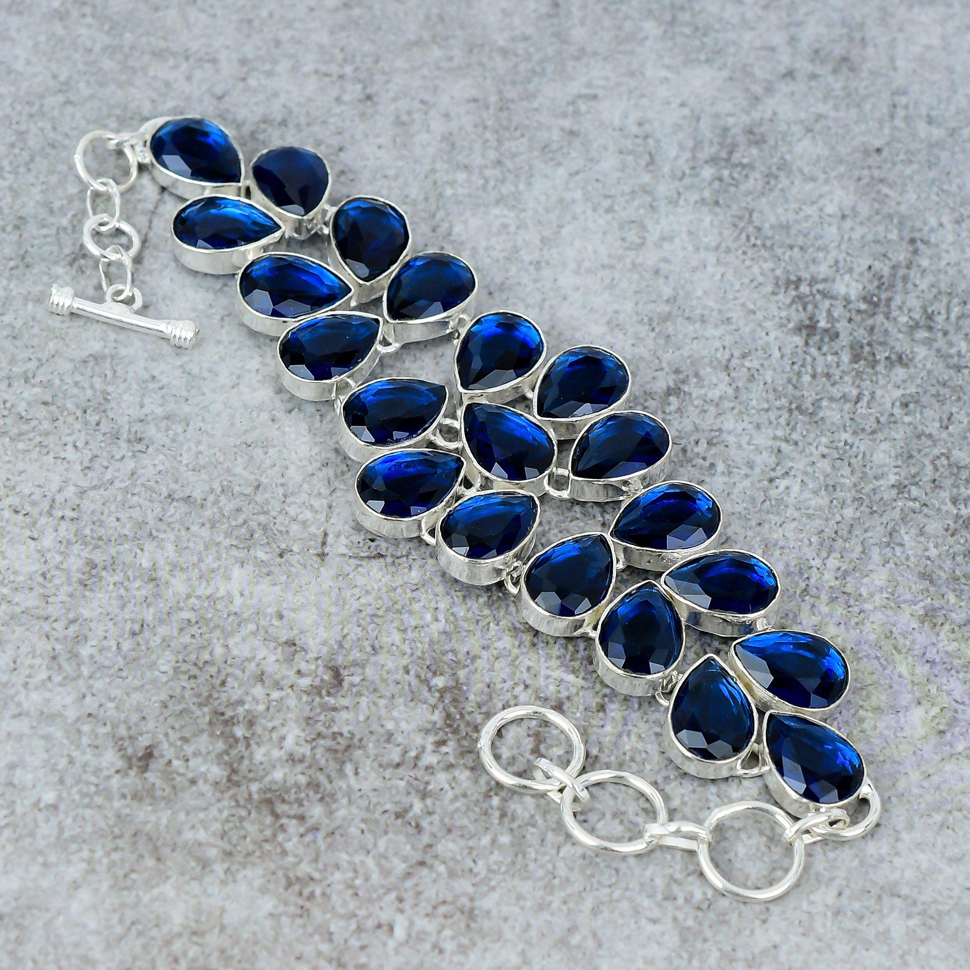 

London Blue Topaz Gemstone Handmade 925 Sterling Silver Bracelet 7-8 M-305