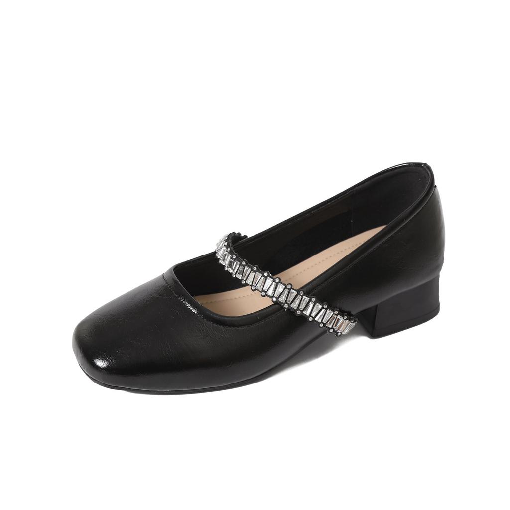 Französische Eleganz Temperament Strass quadratischer Kopf Einzelne Schuhe Damen 2025 Sommer neu Feenstil mit Rock dicker Absatz Mary Jane Schuhe