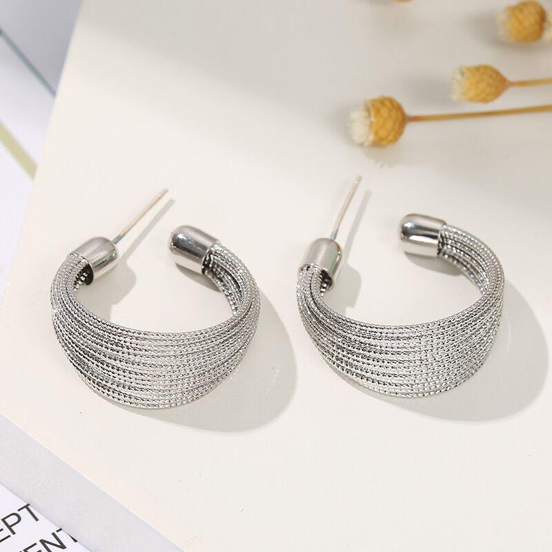Vintage Sliver Color Big Square Hoop Earrings for Women Men Exaggerated Punk Metal Geometric Round Earrings Jewelry Gift