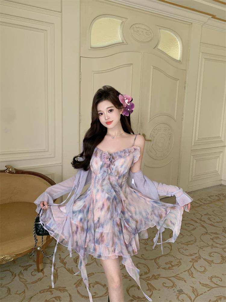 2025 Spring/Summer Plus Size Floral Chiffon Camisole Dress for Women