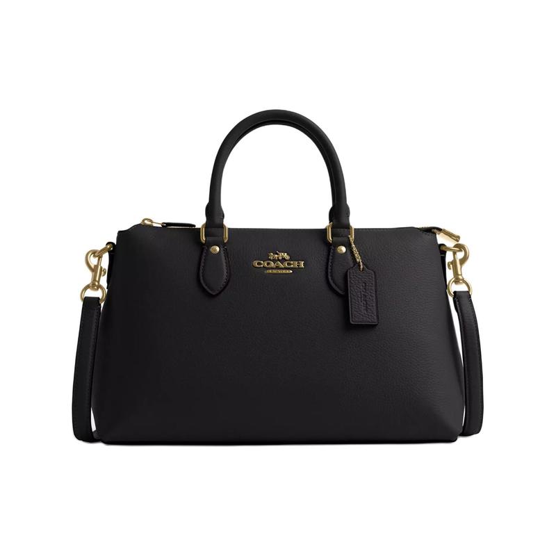

COACH Georgia 34 Top Zip Closure Refined Pebbled Leather Shoulder Crossbody Tote Large Women s Gold and Black чорний