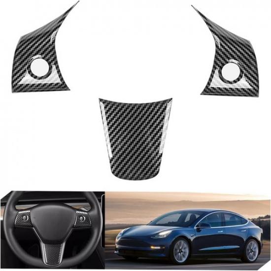 3PCS For 17-23 Tesla Model 3 Y Carbon Fiber ABS steering wheel patch Cover Trim