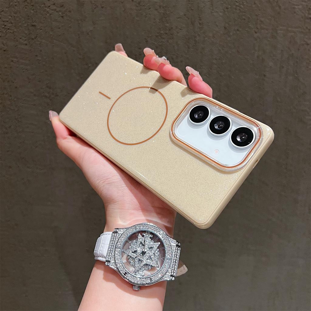 For Samsung Galaxy S24 FE Case Compatible with MagSafe Glitter Design IMD TPU+PC Phone Back Cover