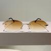 Small Oval Metal Thin Temples Ocean Lens Rimless Sunglasses Women Men Personalized Beach Vacation Sunshade UV400 Sunglasses