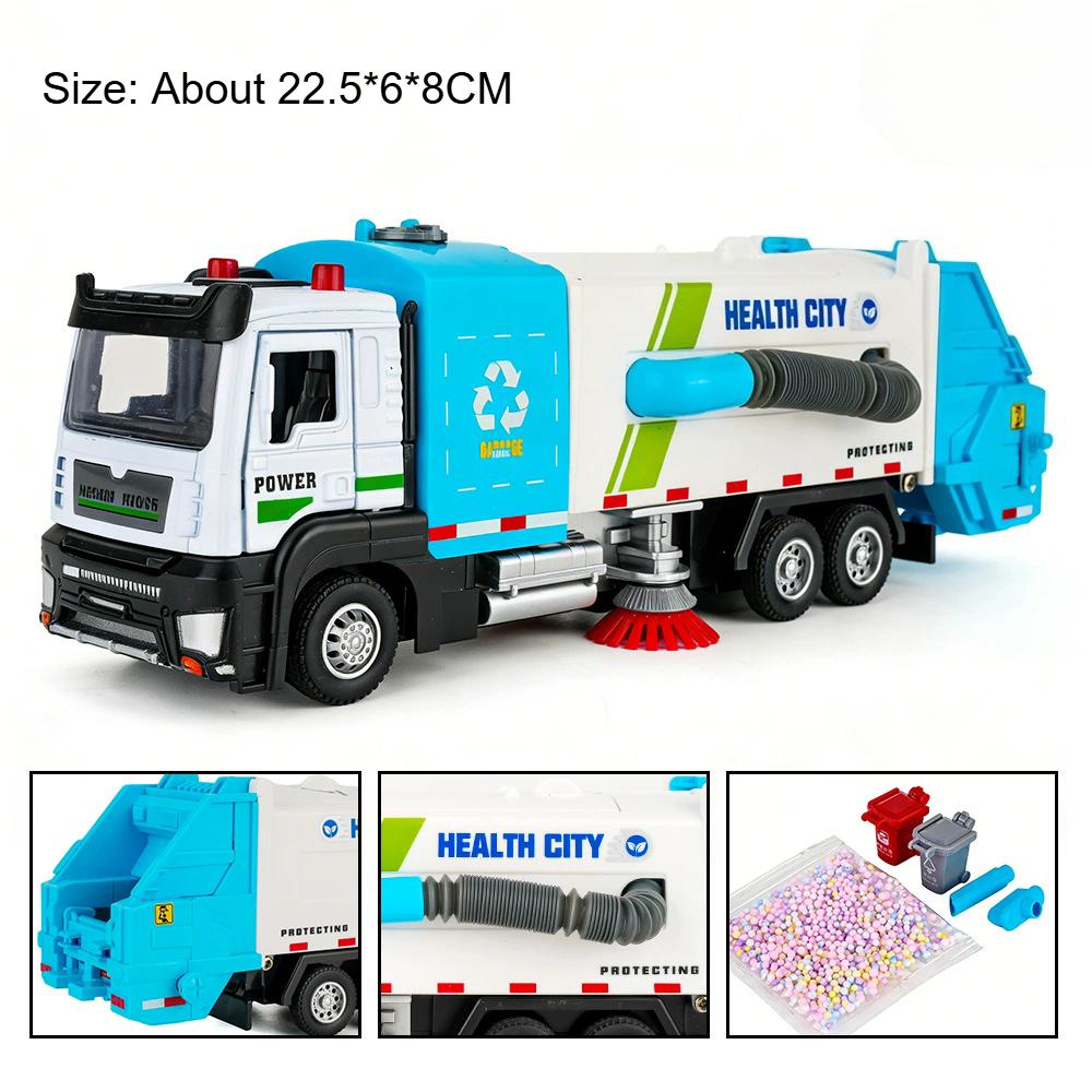 1:32 Elektrischer Saugkehrer Modellauto Müllwagen Spielzeug Ton Licht Pull-Back Straßenräumer Autos Modelle Türen Geöffnet Spielzeug