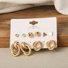 New Gold Color Big Circle Hoop Earring Set for Women Fashion Bohemia Vintage Pearl Earring Heart Zircon Ear Studs Jewelry Gifts
