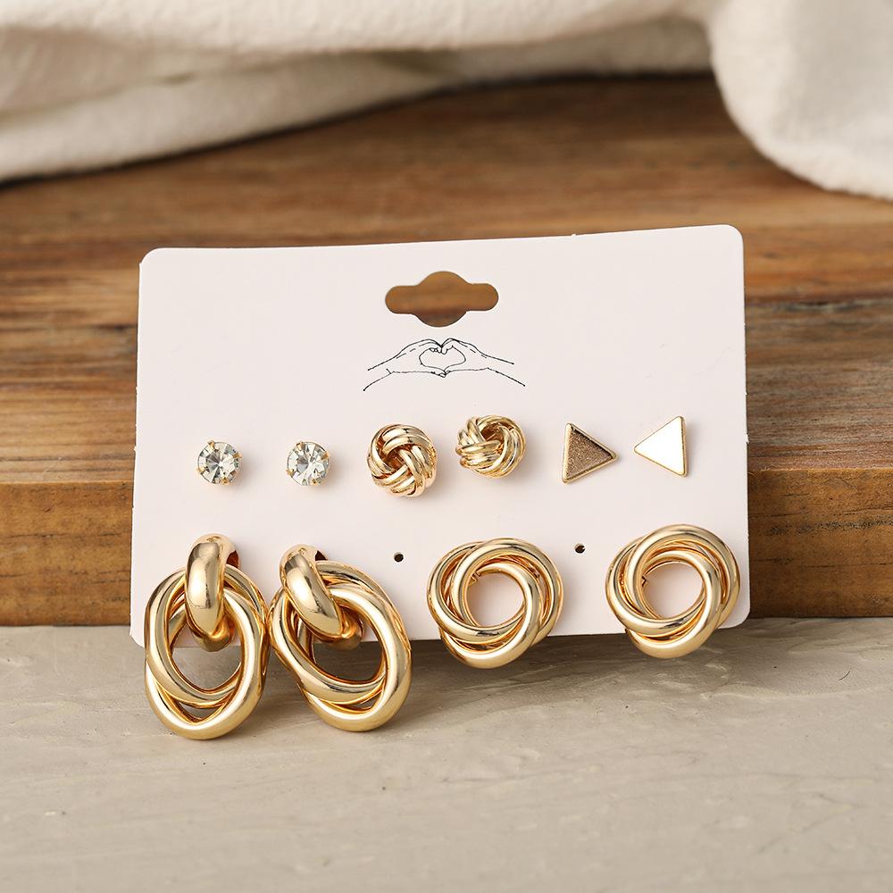 New Gold Color Big Circle Hoop Earring Set for Women Fashion Bohemia Vintage Pearl Earring Heart Zircon Ear Studs Jewelry Gifts