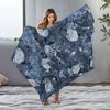 Dark Blue Floral Fleece Blanket Watercolor Rose Print Soft Warm Throw Blanket for Sofa Bed Couch Decoration