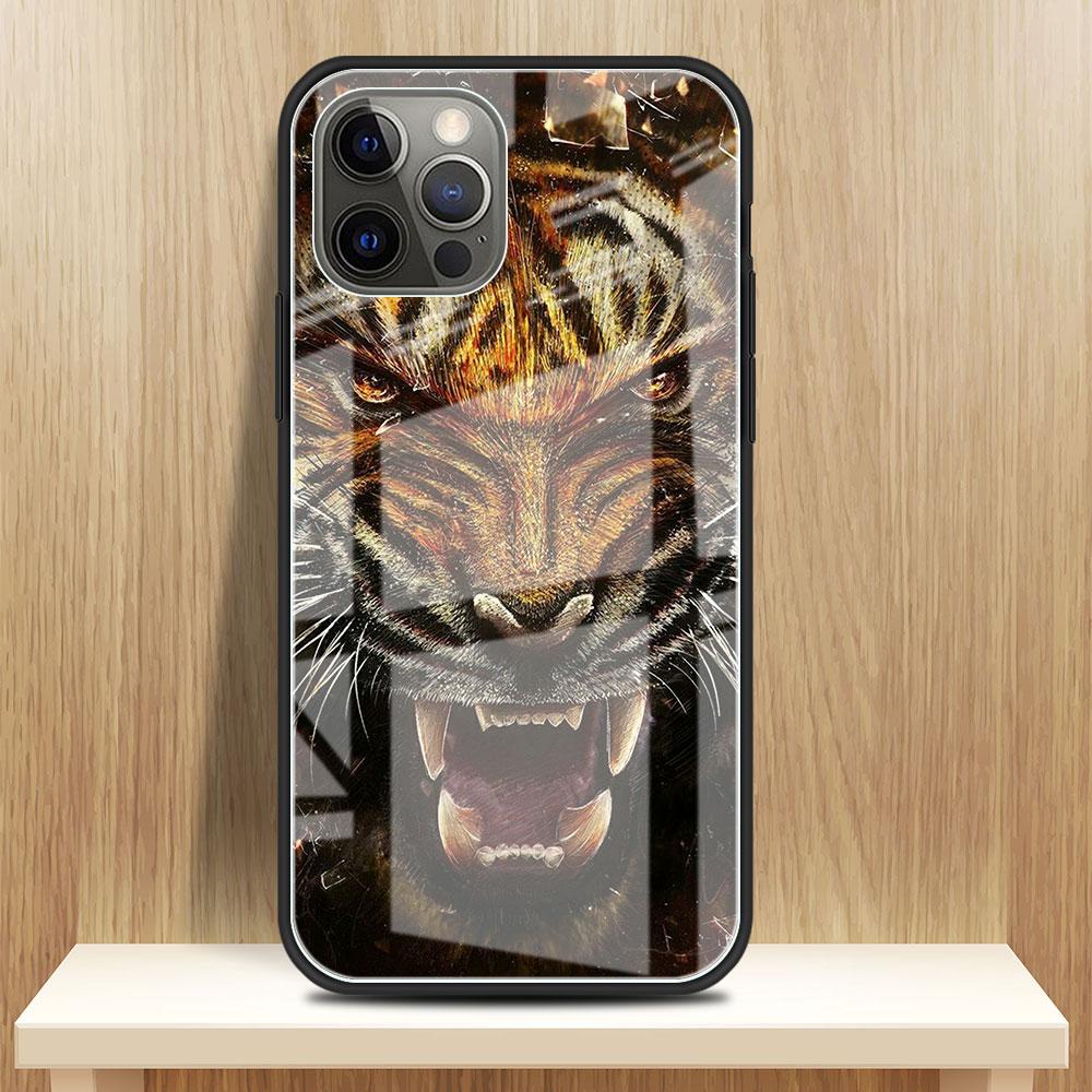 

Чехол из стекла Lion Wolf для Apple iPhone 14 13 Pro 11 12 7 8 Plus SE 2022 XR X XS Max 6 6S, закаленный чехол для телефона iPhone 6 6S