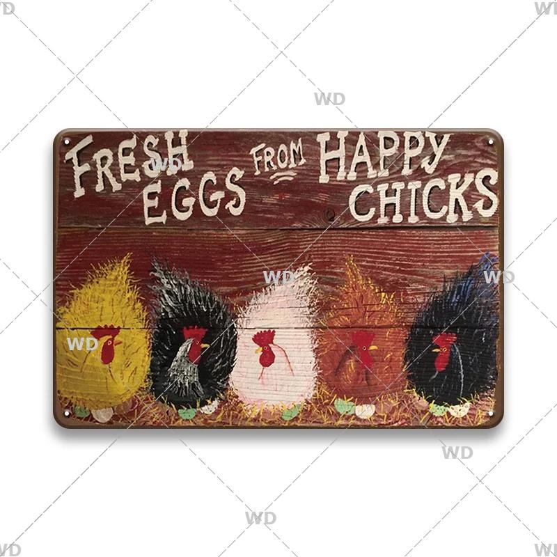 Metallskyltar Färska Ägg Fluffy Butt Hut Kyckling Retro Plåtskylt Vintage Rolig Utomhus Väggplakett Trädgård Gårdsskyltar Hönshus Dekor