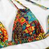 2025 European & American Women's Print Sexy Backless Double Tie Bikini Swimsuit