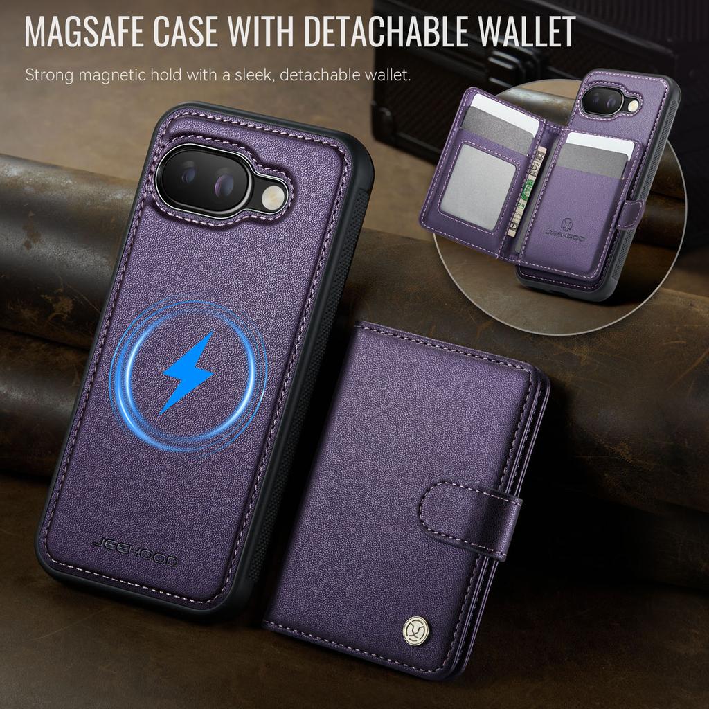 For Google Pixel 9a Case JEEHOOD J09 RFID Blocking Card Holder Leather Back Phone Cover Magnetic Case
