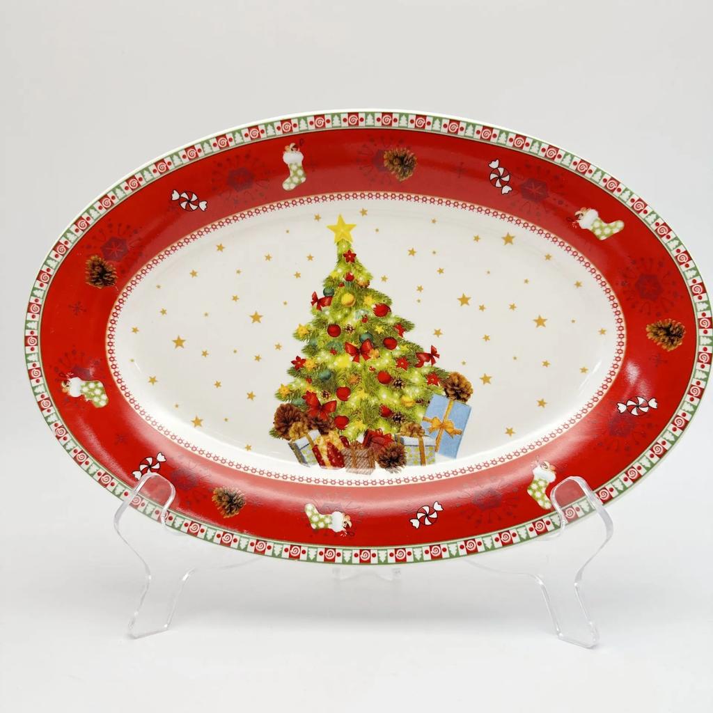 Farfurie din ceramică americană Farfurie decorativă creativă de Crăciun Farfurie sănătoase de culoare subglazură Vase plate rotunde Farfuri de desert pentru acasă