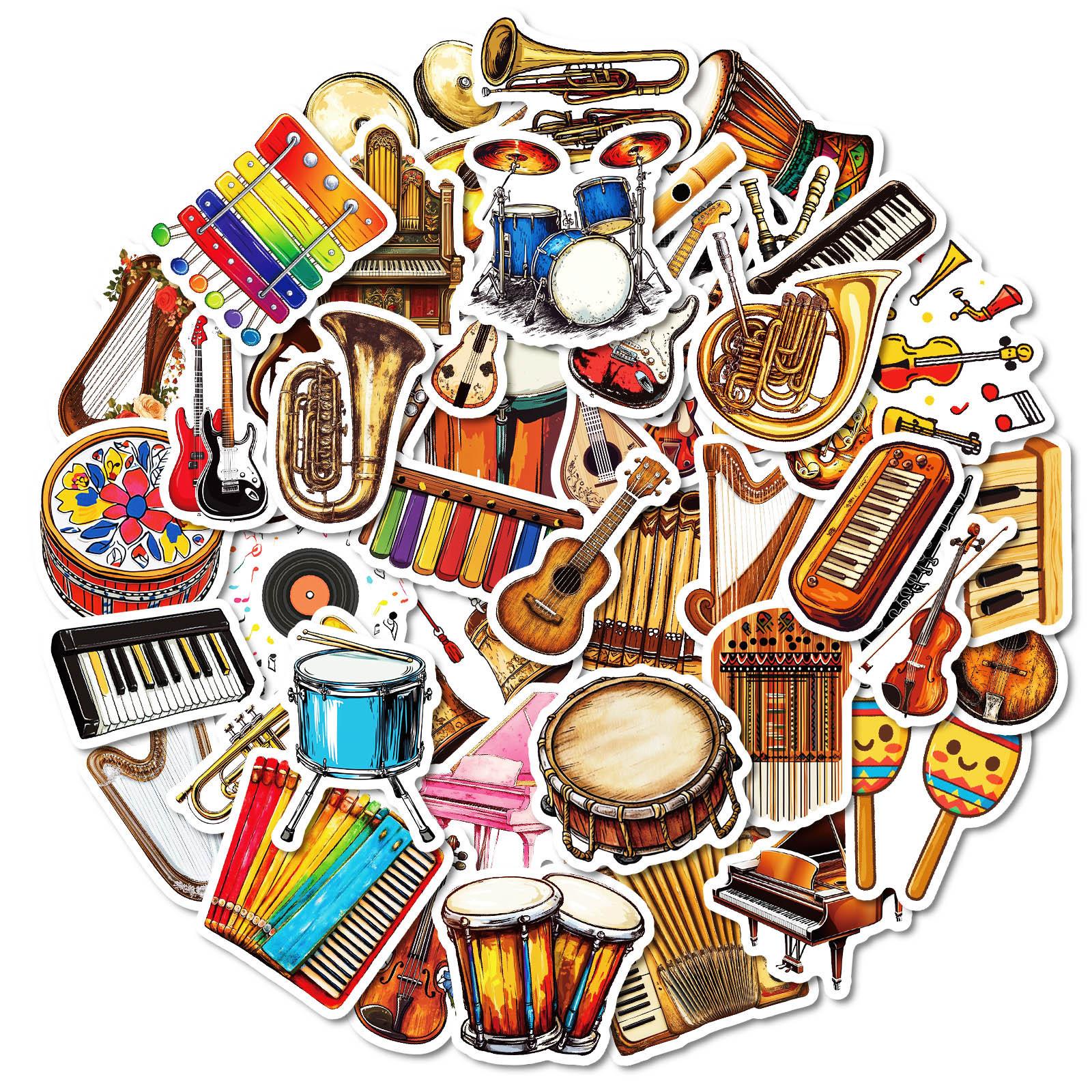 

50 New Creative Musician Series Of Various Instruments Mixed And Matched Graffiti Decals Creative Water-Repellent Decals