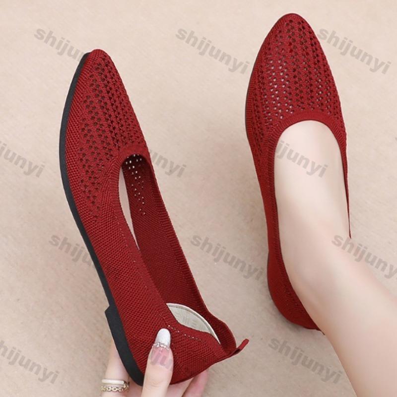 Fashion Women's Shallow Fly Weave Shoes 2025 Fashion Breathable Mesh Flat Shoes Comfortable Lightweight Pointed Toe Casual Shoes