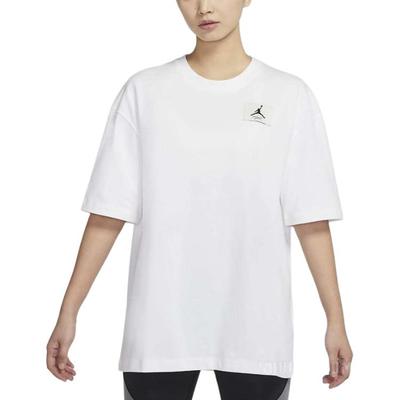 Solid Color Crew Neck Logo Print Short Sleeve T-Shirt Women Tops White DD7058-100