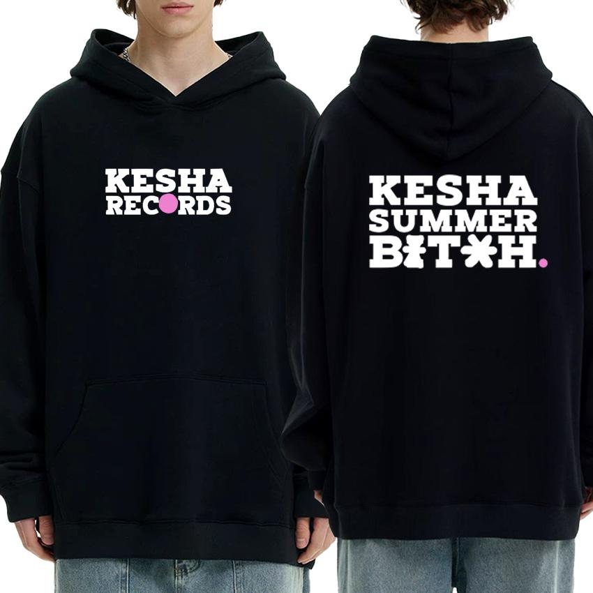 Felpa con cappuccio alla moda con grafica Kesha Records stampata su entrambi i lati Uomo Donna Manica lunga Pullover Autunno Inverno Pile Unisex Felpe