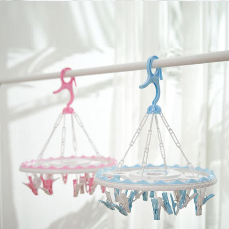 High-quality Non-retractable Plastic Drying Rack With 20 Windproof Clips For Laundry