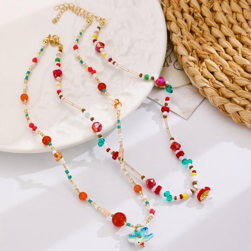 Sweet Cool Girls Neck Chain Spicy Women's Summer Necklace Dopamine Beads Colored Collarbone Chain Creative Earrings