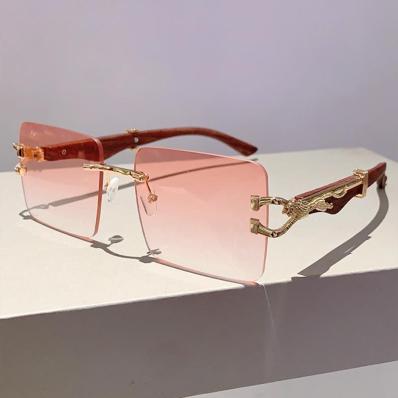 Rimless Square Sunglasses New Gradient Colorful Ocean Lenses Men Eyewear Oversized Vintage Brand Design Women Shades