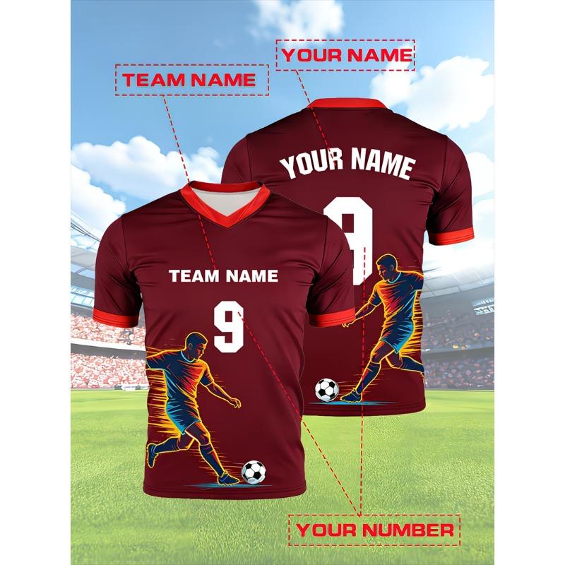 Soccer Jersey For Men's T-shirts V Neck Short Sleeve Sports Uniform Tops