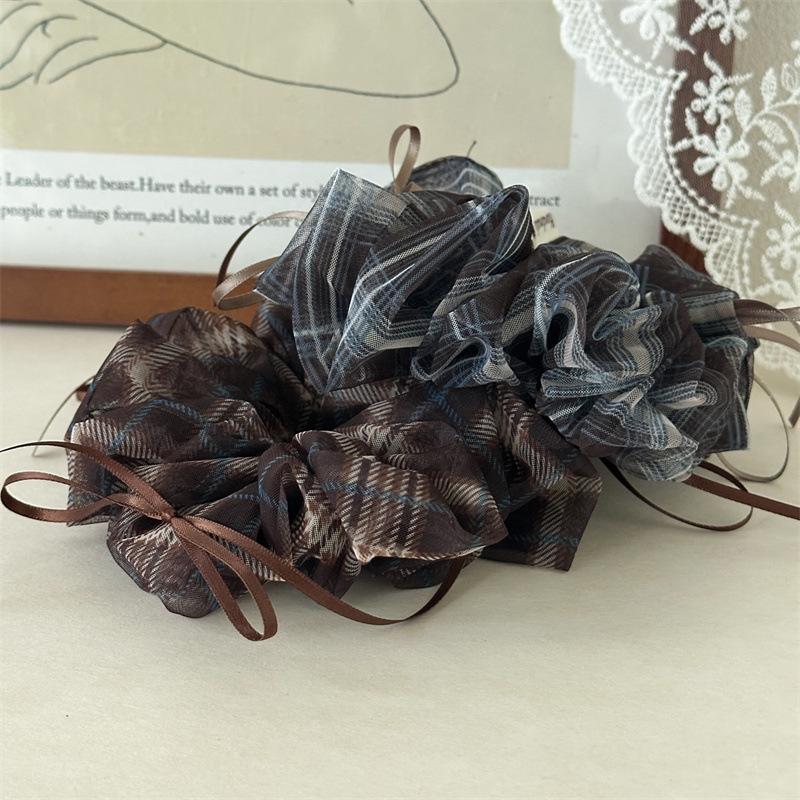 Sheer Gingham Scrunchies With Thin Ribbons Transparent Plaid Hair Ties Fairy Style Light Weight Hair Rope For Summer