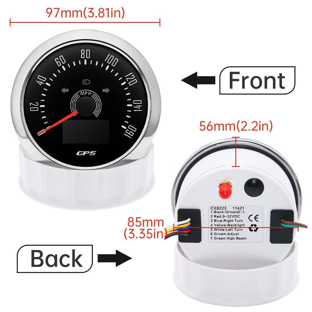 Waterproof Digital 85MM GPS Speedometer With GPS Antenna 0-160MPH 0-200KMH 7 Colors LED Backlight Odometer Gauge for 12V24V